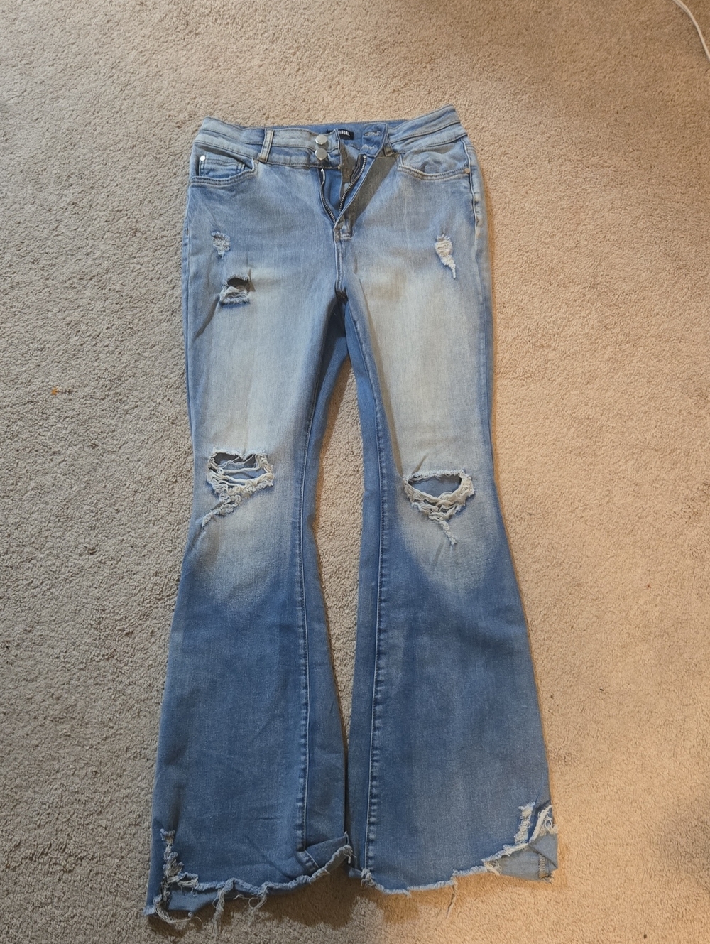 Light Blue Distressed Flare Jeans